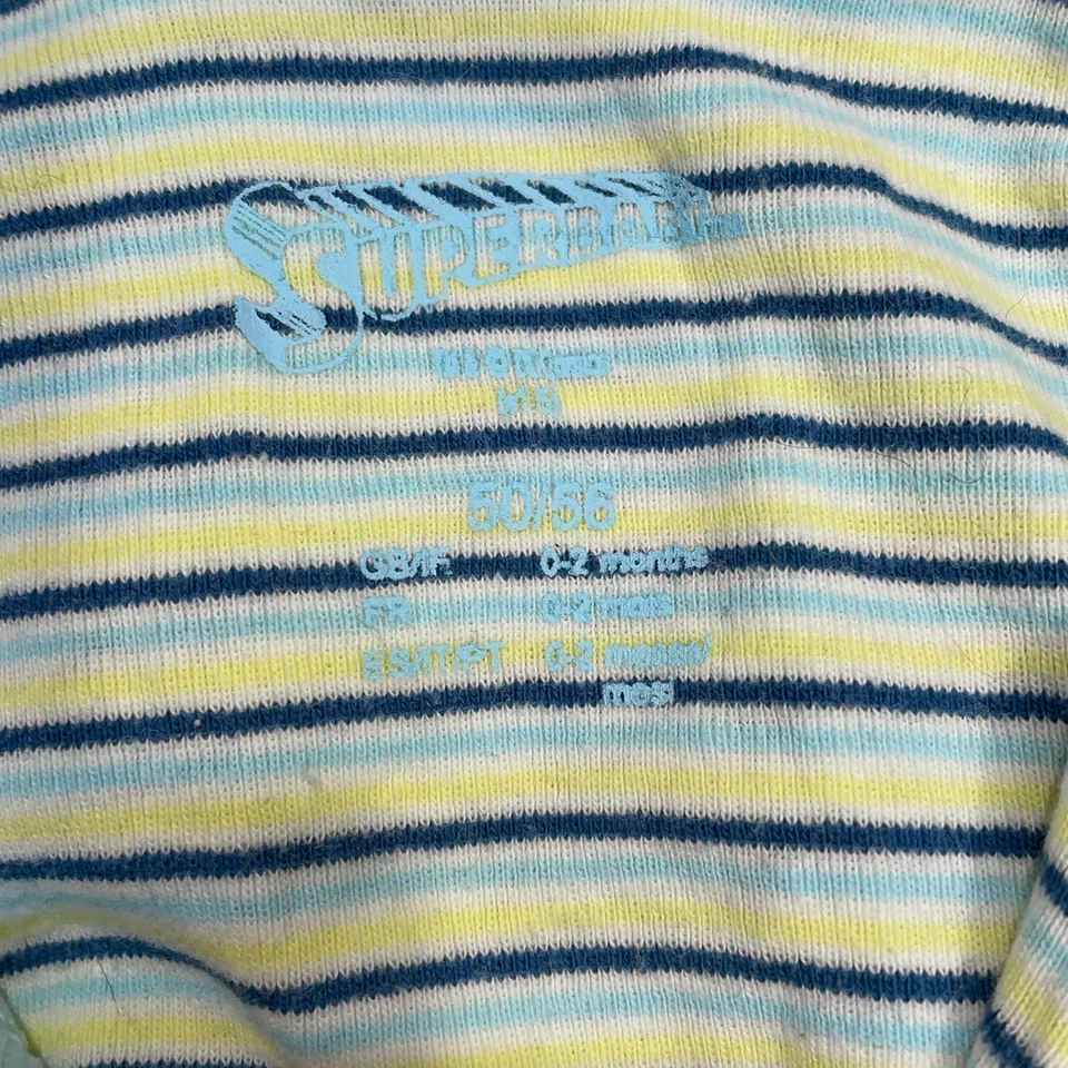 Superman, Strampler, Größe: 50/56, Blau/Gelb/Weiß, Baumwolle, Streifen #CaL - Bild 3 von 4