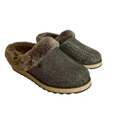 Skechers BOBS Faux Fur Memory Foam Slippers Women  s 6 Glitter Metallic Slip On