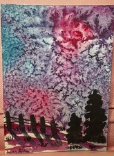Watercolor ACEO Original Mini Painting 2.5x3.5 Night My Abstract  Trees