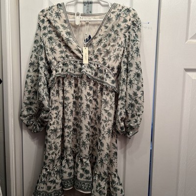 MAX STUDIO LONDON WOMEN'S DRESS WHITE, GREEN FLORAL LEAF STEM PATTERN SZ S NWT