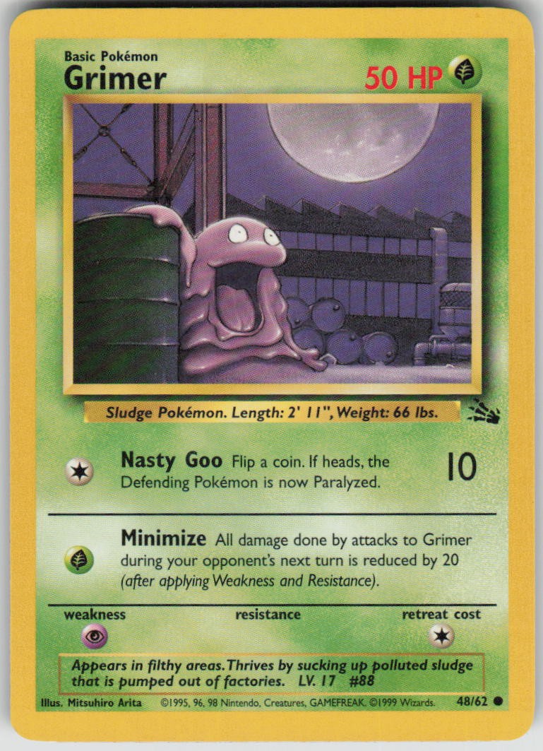 Pokemon Grimer 48/62 Unlimited Common Fossil NM/LP