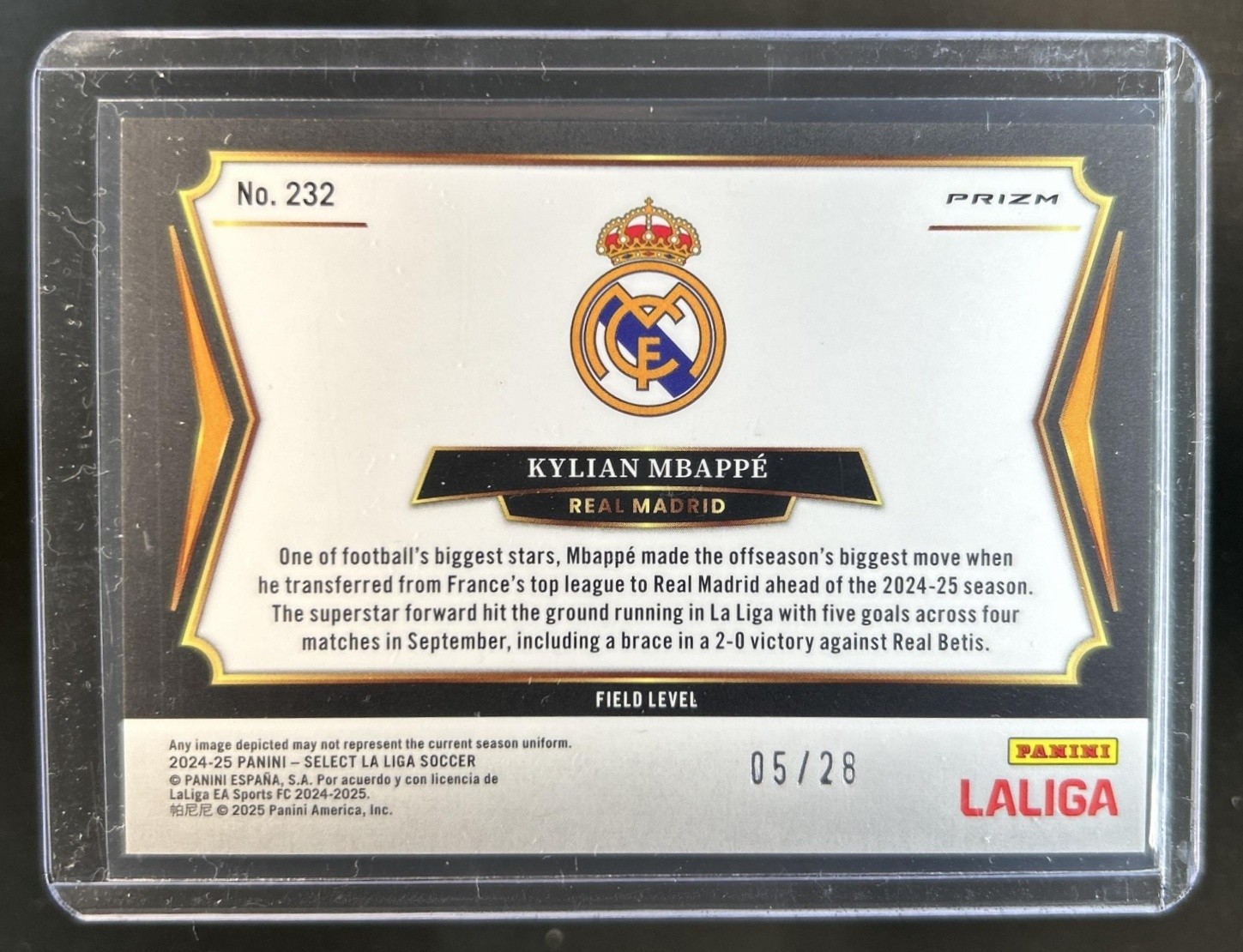 2024-25 Select La Liga Kylian Mbappe Jade Dragon Scale Prizm Field Level #/28 view 2