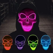 Halloween LED Skull Mask Full Face Light Up Glow Cosplay Costume Adult Rave