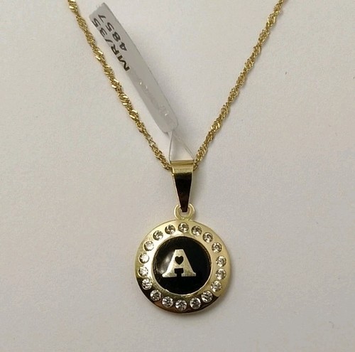 Colgante Y Cadena oro 18k 750 Mls. Inicial Con Onix Y Circonitas. Letra A - Imagen 1 de 6