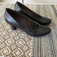 Pitillos EU40 Black Leather Court Shoes Women Block Heel Made In Spain Comfort