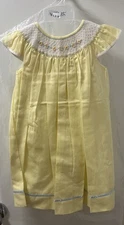 Will'beth smocked yellow dress with embroidered flowers and blue ribbons New!
