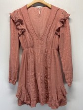 Free People Isabella Mini Dress Sz 0 Women’s Pink Embroidered Long Sleeve
