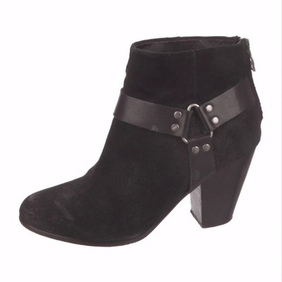 Ash Black Suede Leather Quartz Harness Moto Ankle Booties Size 8 MSRP $265
