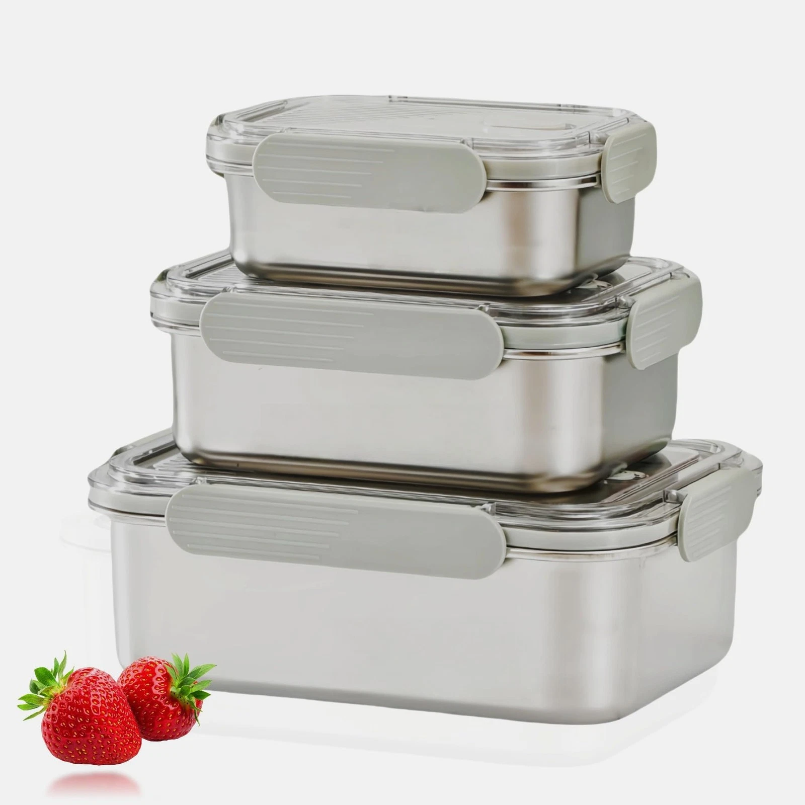 Stainless Steel Food Storage Containers with Leak-Proof Latching Lid, Reusabl...