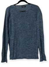 Zara Man Men  s Blue Knit Sweater M Linen Blend Lightweight Long Sleeve Romania
