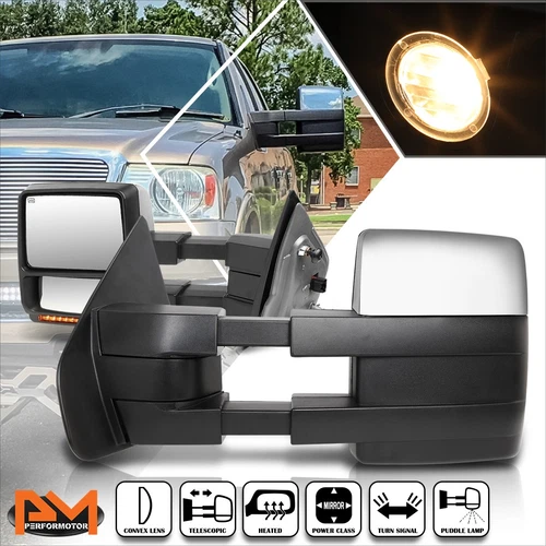For 04-14 Ford F150 Power+Heat+LED Signal+Puddle Lamp Side Towing Mirror Chrome