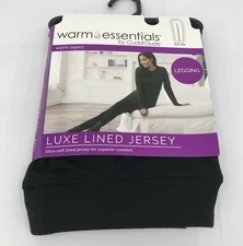 Warm Essentials by Cuddl Duds Women's Luxe Lined Jersey Thermal Leggings Black