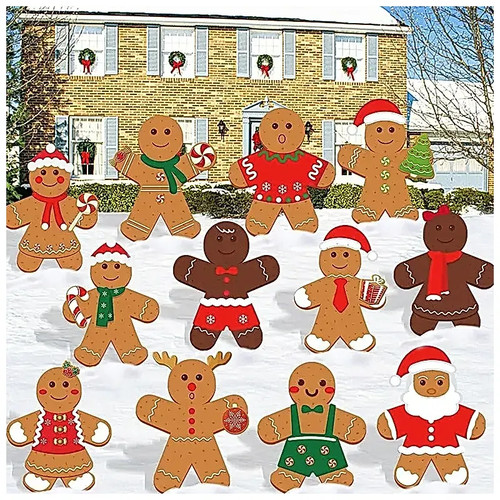 Christmas Gingerbread Man Lawn Sign, Multicolor Outdoor Yard Decor for Holiday