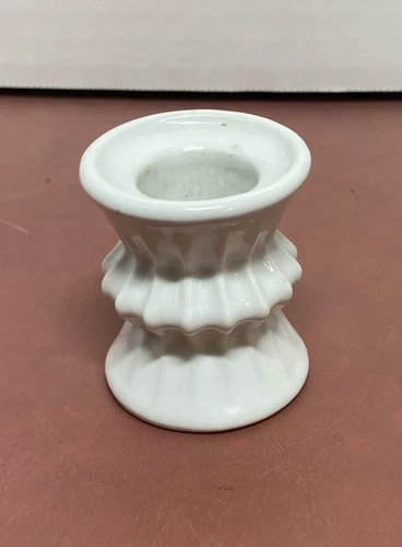 Vtg Funny Design Porcelain Mini White Milk Glass Ribbed Candle Holder W Germany