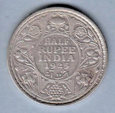 1925 British India King George V Half Rupee silver coin