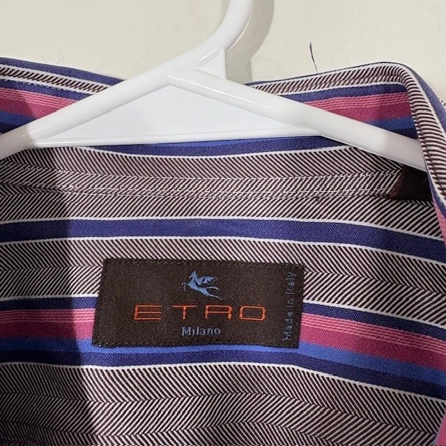 Etro рубашка мужская 41 большой многоцветный в полоску на пуговицах длинным рукавом сделано в Италии - Изображение 3 из 4