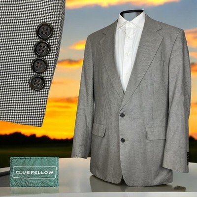 Clubfellow USA Made Sport Coat Mens 42L Black White Multicolor Two Buttons