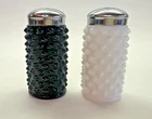 FENTON Milk Glass Hobnail Black & White Salt & Pepper Shakers Vintage Very Good