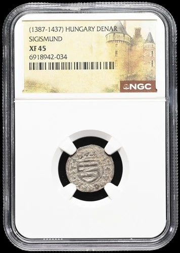 HUNGARY. Sigismund of Luxembourg, 1387-1437. Silver Denar, NGC XF45