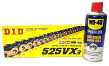 DID D.I.D X-Ring 525 VX3 120 Link Gold Motorcycle Chain & WD40 Chain Wax
