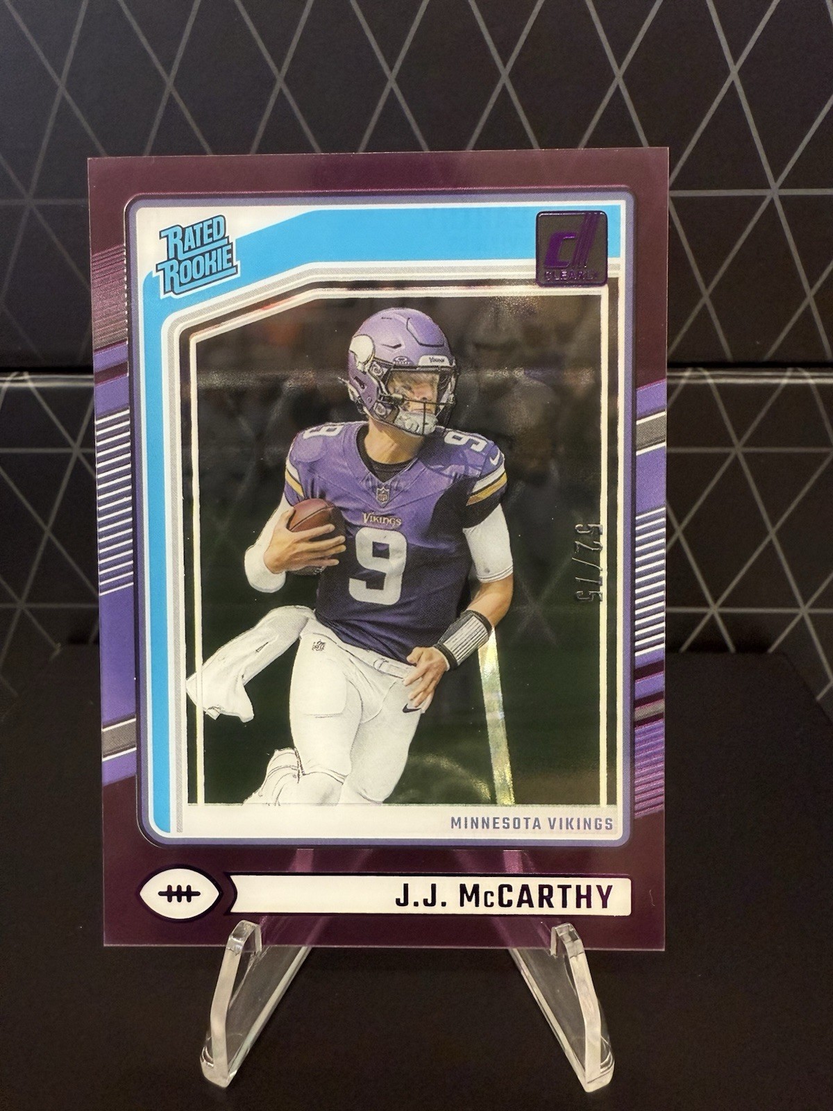 2024 Panini Clearly Donruss J.J. McCarthy Rated Rookie - Purple Color Match /75
