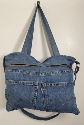 Levi s Vintage Reworked Denim Blue Tote Bag Top Zip And Front Zip, Lined