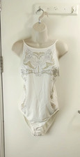 Womens River Isand White Sequin Design Bodysuit Size 12 A11