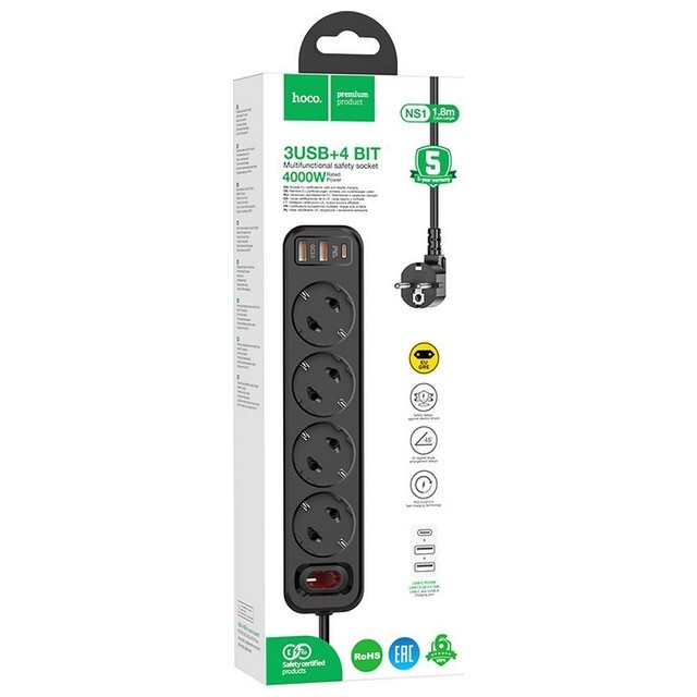 Multipresa HOCO 4 Schuko + USB C 20W PD | Prezzo Shock Online - 4