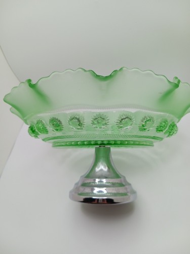Antique 8 1/4" Vintage Fluted & Scalloped "Rosette" Pattern Bowl On Metal Base - Picture 6 of 6