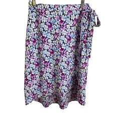 Loft Petites size OP pink white blue floral wrap skirt