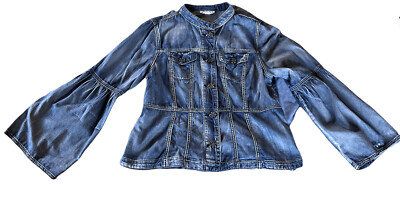 Westport Button Up Wash Blue Jean Look Bell Sleeve Shirt S