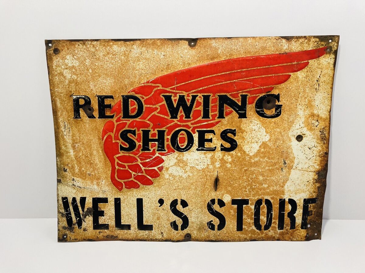 Original Red Wing Shoes Advertising Sign Embossed Metal Original Red Wing Shoes Advertising Sign Embossed Metal