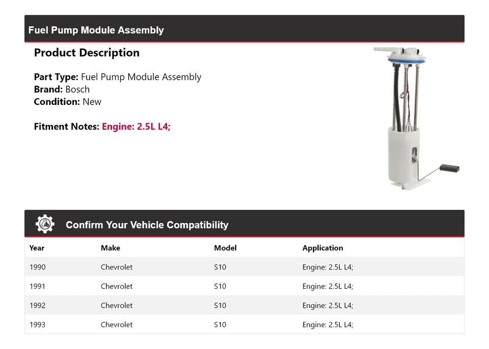 Conjunto de módulo de bomba de combustible Bosch 1991 1992 para Chevrolet S10 1990-1993 2,5 L L4 Foto 2 de 4