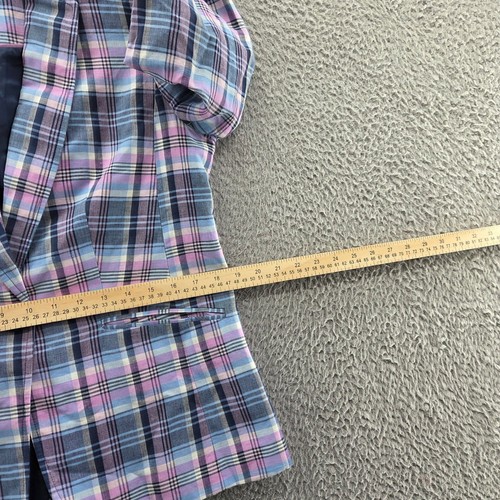 Talbots Womens Linen Blend Jacket Blazer 6 Petite Blue Pink Plaid Preppy - Picture 7 of 12