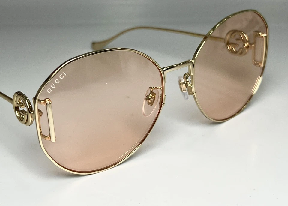 Auténticas gafas de sol de diseñador Gucci GG1206SA redondas de metal dorado/rosa 63-140 Foto 4 de 4