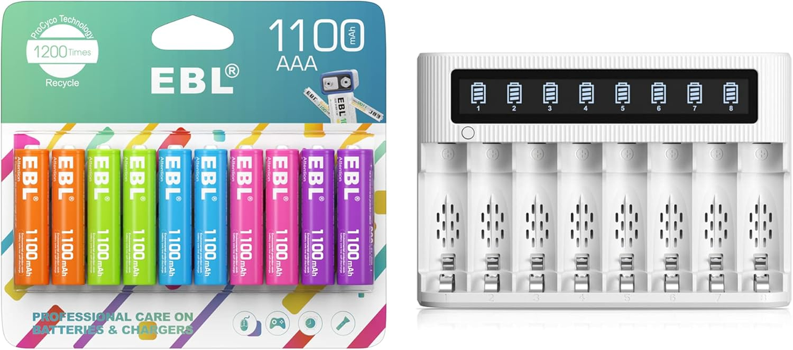 Rechargeable AAA Batteries Wit Battery Charger Combo - 1.2V Nimh Pre-Charged Tri-image