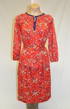 Unbranded Vintage 80s Red Geo Print Polyester Top  Skirt Set sz S
