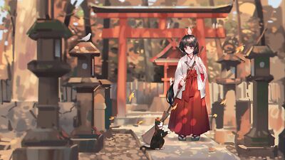 Anime girls cats alzi xiaomi torii japanese clothes miko CCG Gaming Mat Desk