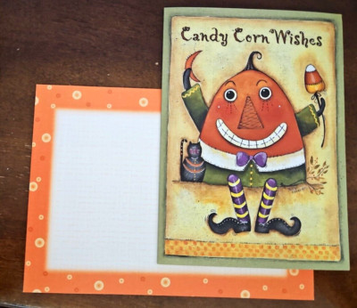 Terrye French Halloween greeting card, cute candy corn, Legacy Publishing