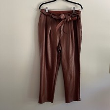 Express Women M Brown Faux Leather Pleated High Rise Paperbag Pants Trousers NWT