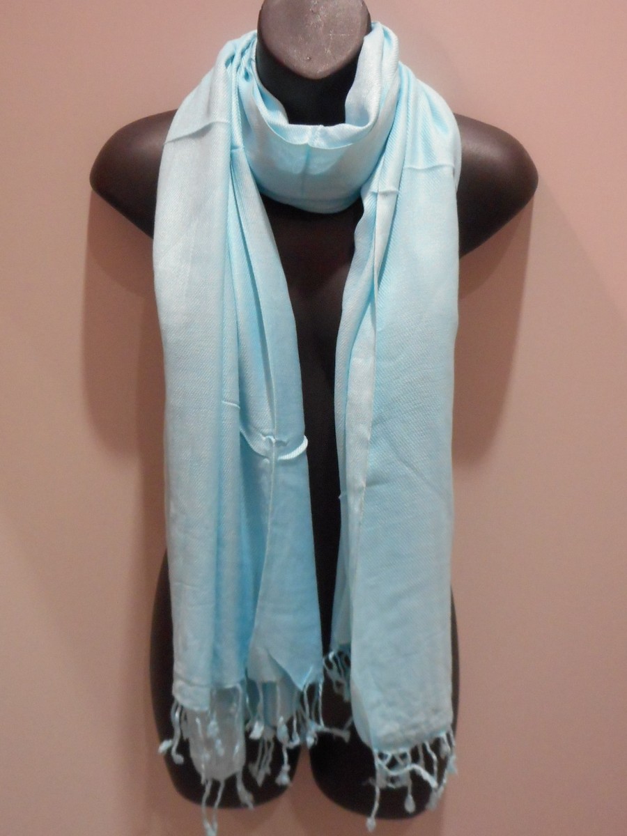 Unisex Scarf Shawl Wrap Pashmina Fringe Sky Blue Long Wide Fringe