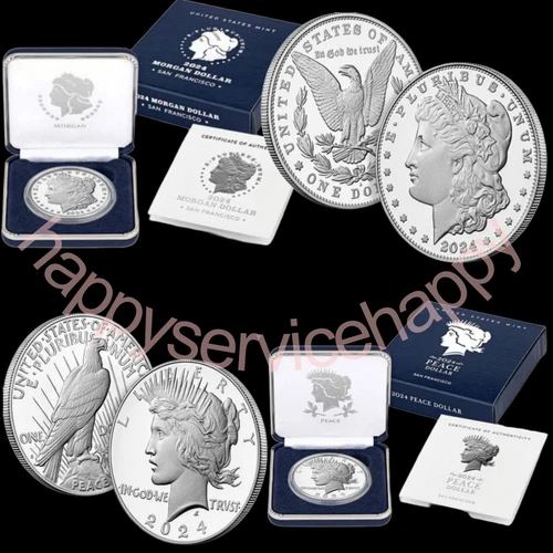 2024 S Morgan & Peace Silver Dollars $1 Set 2 PROOF Coin with BOX & CERTICATE %