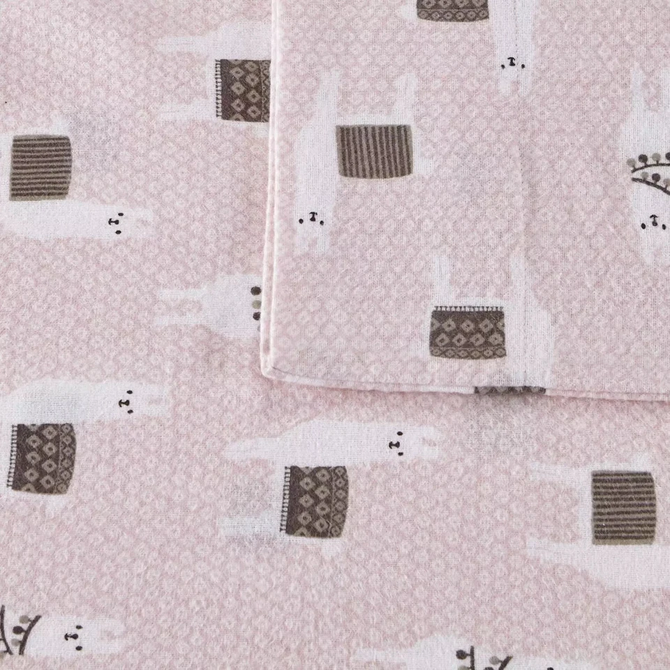 Cozy Cotton Flannel Sheet Set 4 Piece Cute Animal Print Full Pink Llamas - Image 4 of 4