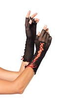 Leg Avenue Lace-Up Fishnet Fingerless Glove Black/Red