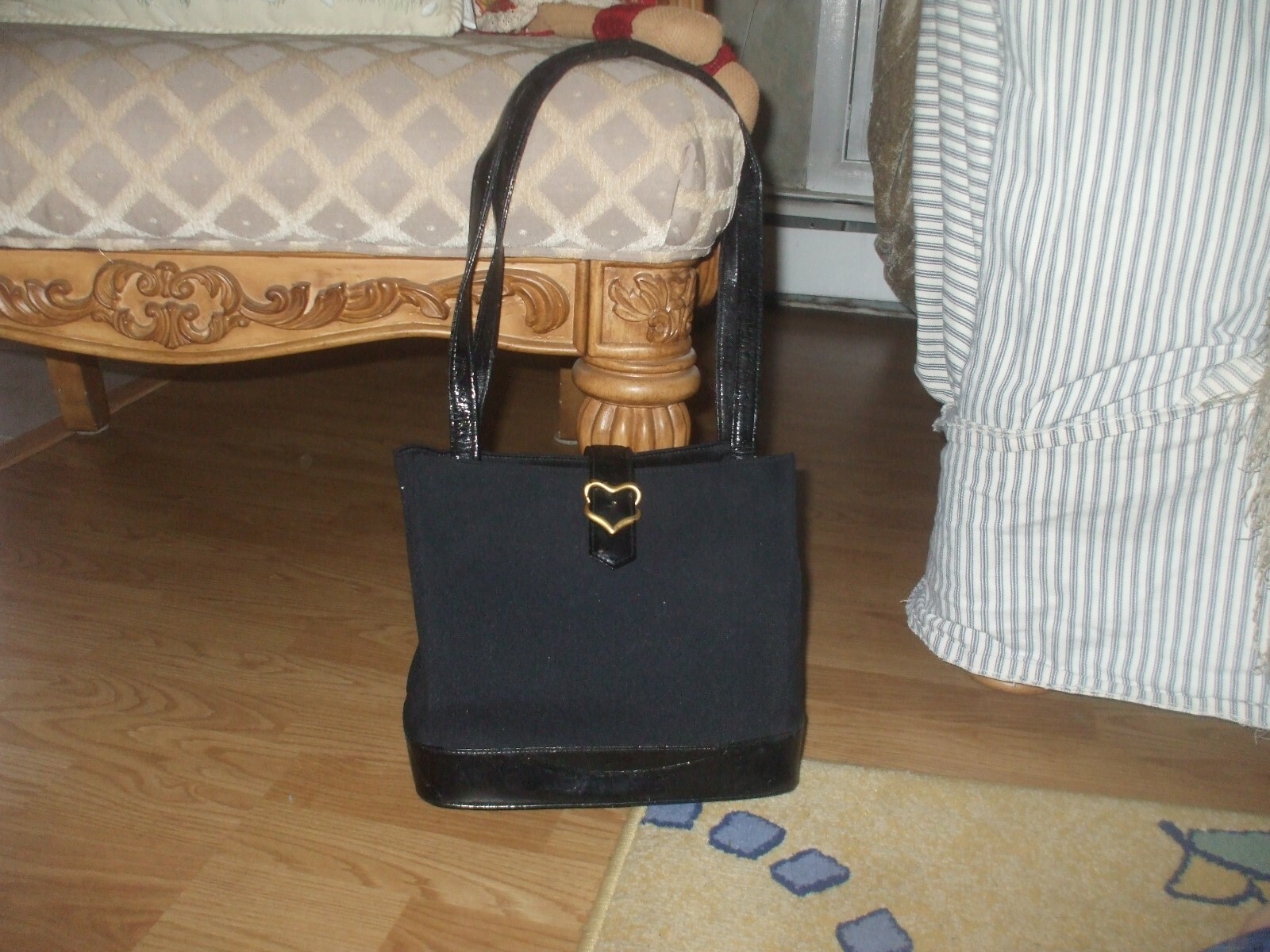 Borsa shoudler Yves Saint Laurent nera tela pelle tote borsetta shopper #326