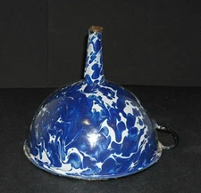 Early Cobalt Blue & White Swirl Graniteware Funnel - Enamel Ware