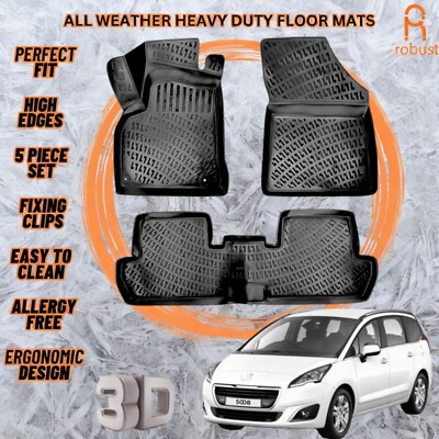 3D Molded Car Floor Mats Liners For Peugeot 5008 2009-2016 All Season Heavy Duty