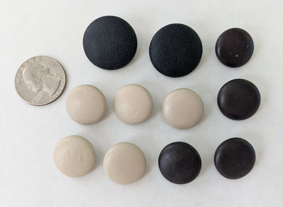 11 Vintage Leather Shank Buttons Black Dark Brown Beige 19-25mm - Image 2 of 3