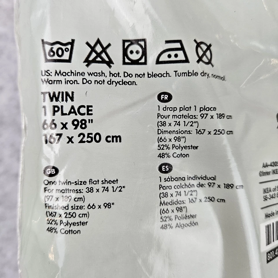 IKEA Knoppa Flat Twin Sheet White 2009 66"x98"-  Lot of 3 - New/Open Pkg - Image 3 of 4