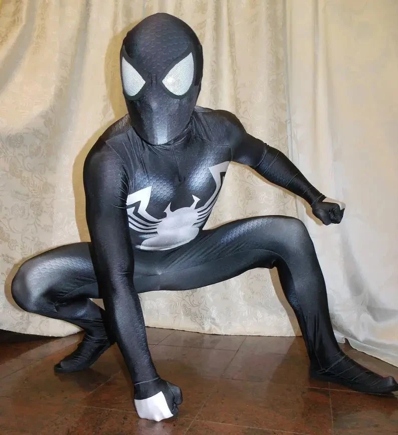 Black Spider-Man Symbiote Costume Adult Male Zentai Costume Detachable Hood - Image 3 of 4